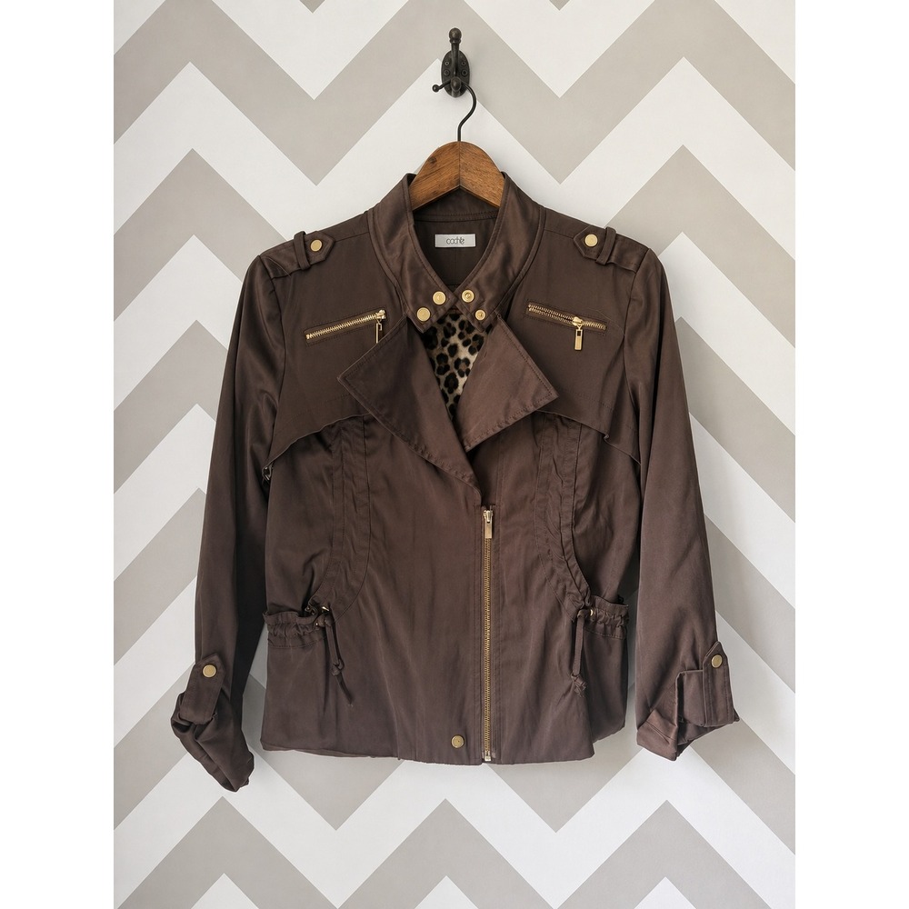 Cache Utility Jacket Leopard Print Lining Brown Vintage Y2K Size Small